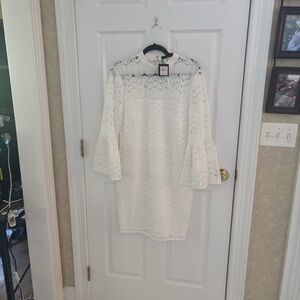 Trina Turk White Lace 3/4 Bell Sleeves Mini Cocktail Dress Size 12 NWT $228